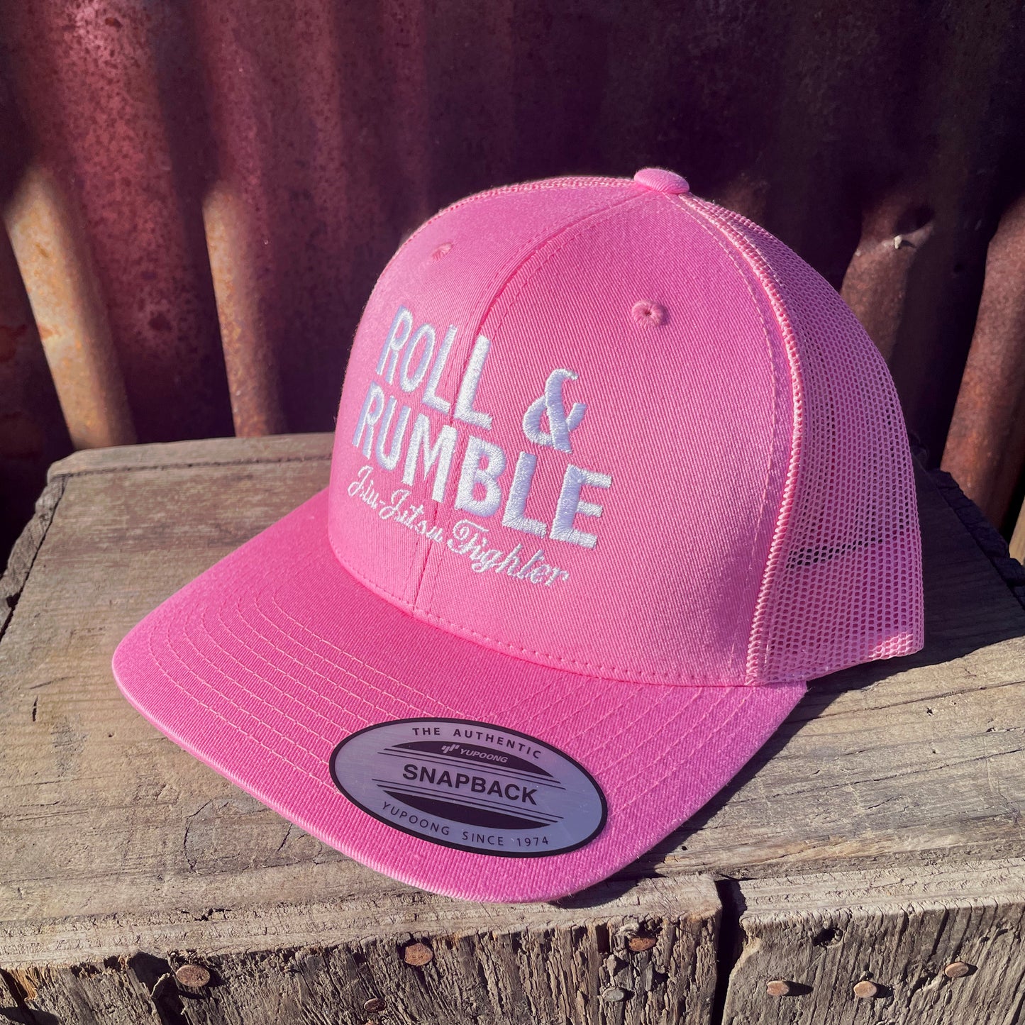 ROLL & RUMBLE Jiu-Jitsu Fighter Hat (pink on pink with white embroidery) by ROLL & RUMBLE Fight Co.