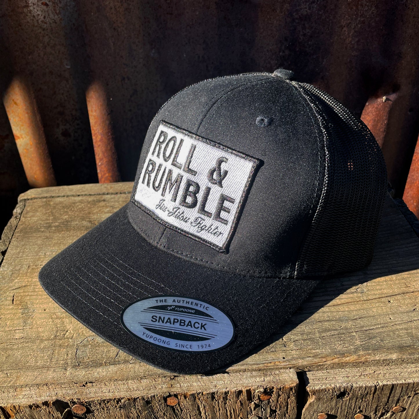 ROLL & RUMBLE Jiu-Jitsu Fighter Hat (black on black with black & white patch) by ROLL & RUMBLE Fight Co.