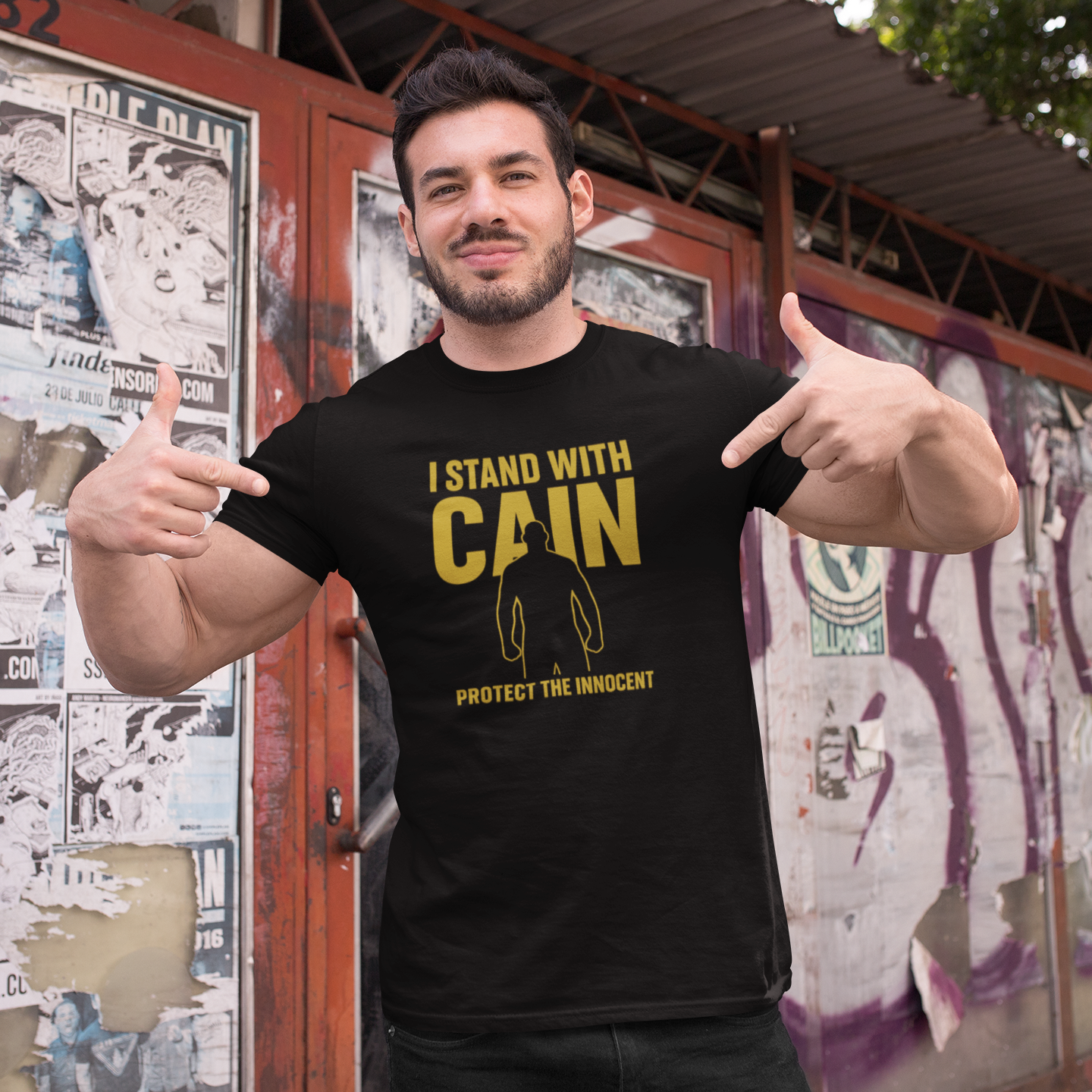 "I STAND WITH CAIN - Protect the Innocent" Premium T-Shirt by ROLL & RUMBLE Fight Co.