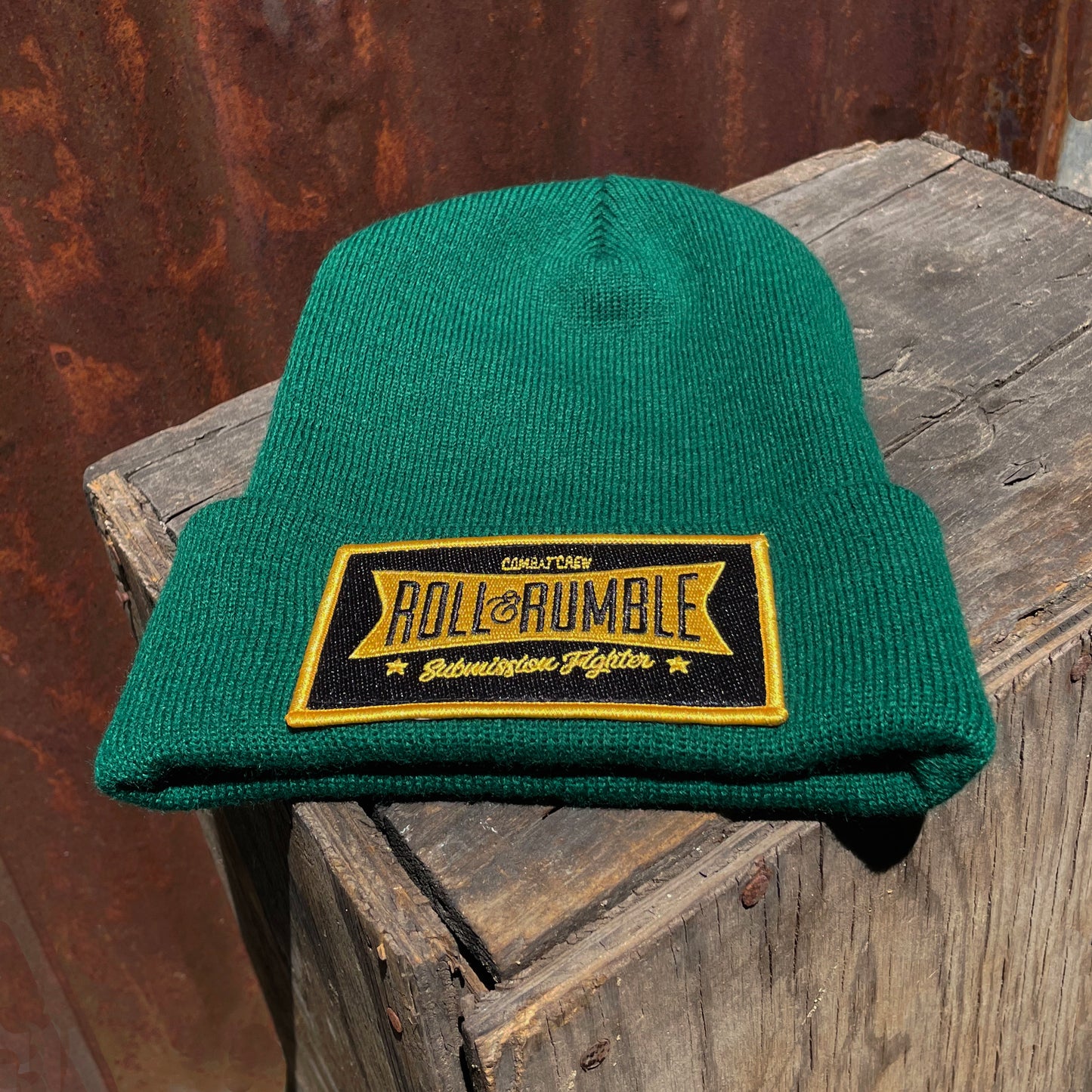 Jiu-Jitsu Beanie Hat-Green Bay Green with Black & Gold Patch by ROLL & RUMBLE Fight Co.