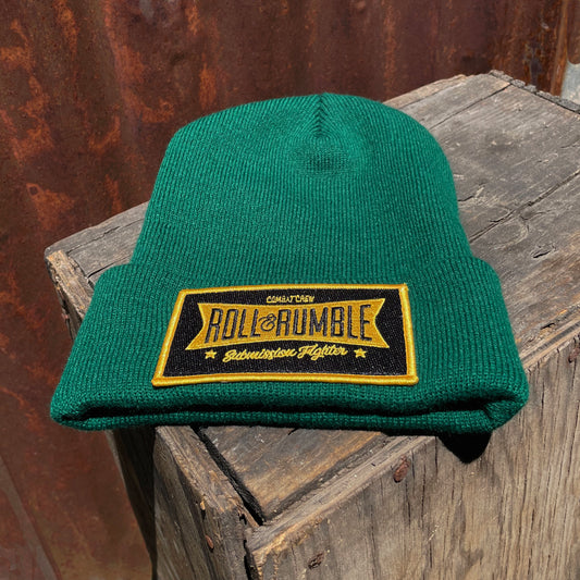 Jiu-Jitsu Beanie Hat-Green Bay Green with Black & Gold Patch by ROLL & RUMBLE Fight Co.