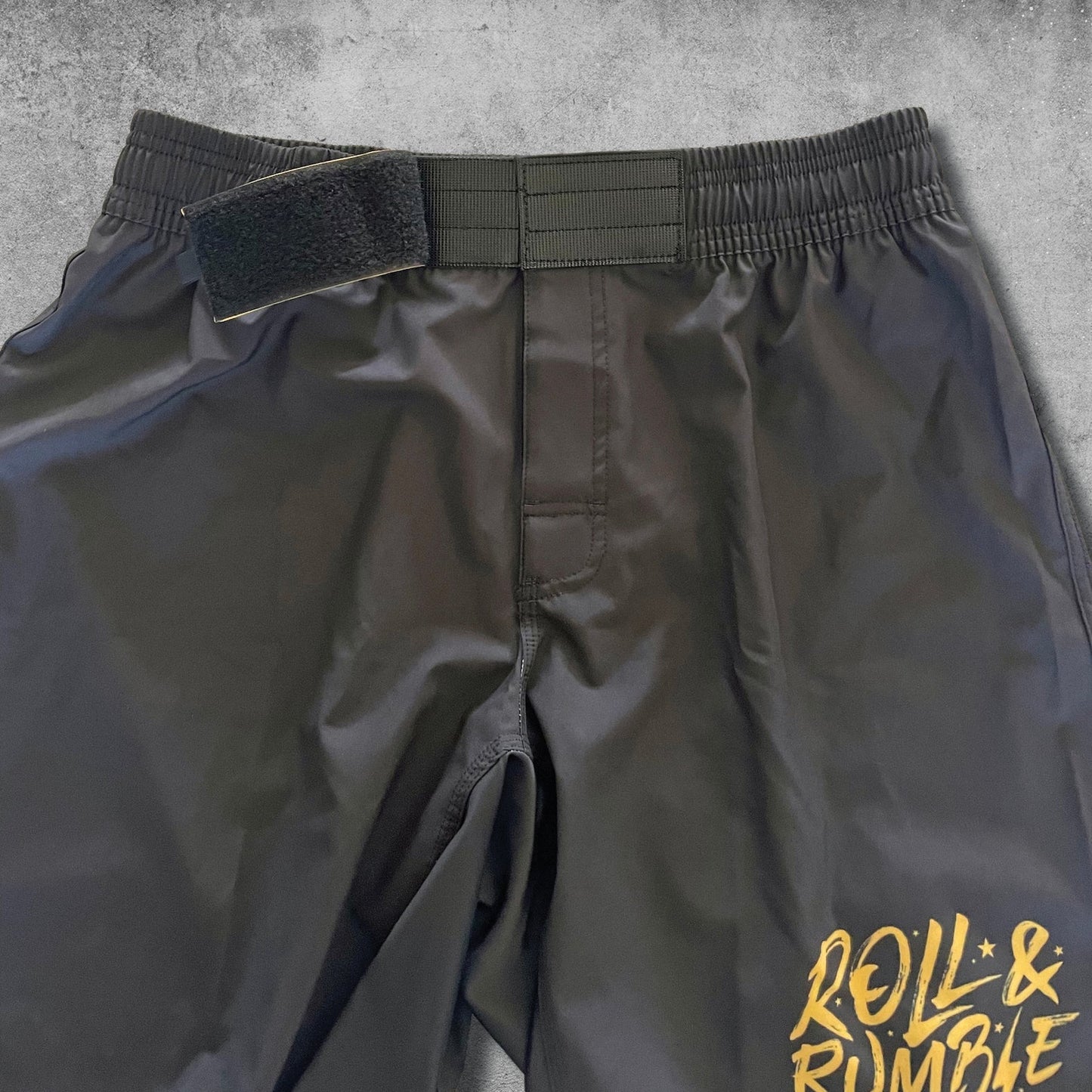 ROLL & RUMBLE Fight Co. Jiu Jitsu Grappling Shorts. Quality Jiu Jitsu Shorts for BJJ. Velcro and elastic waist for perfect fit.
