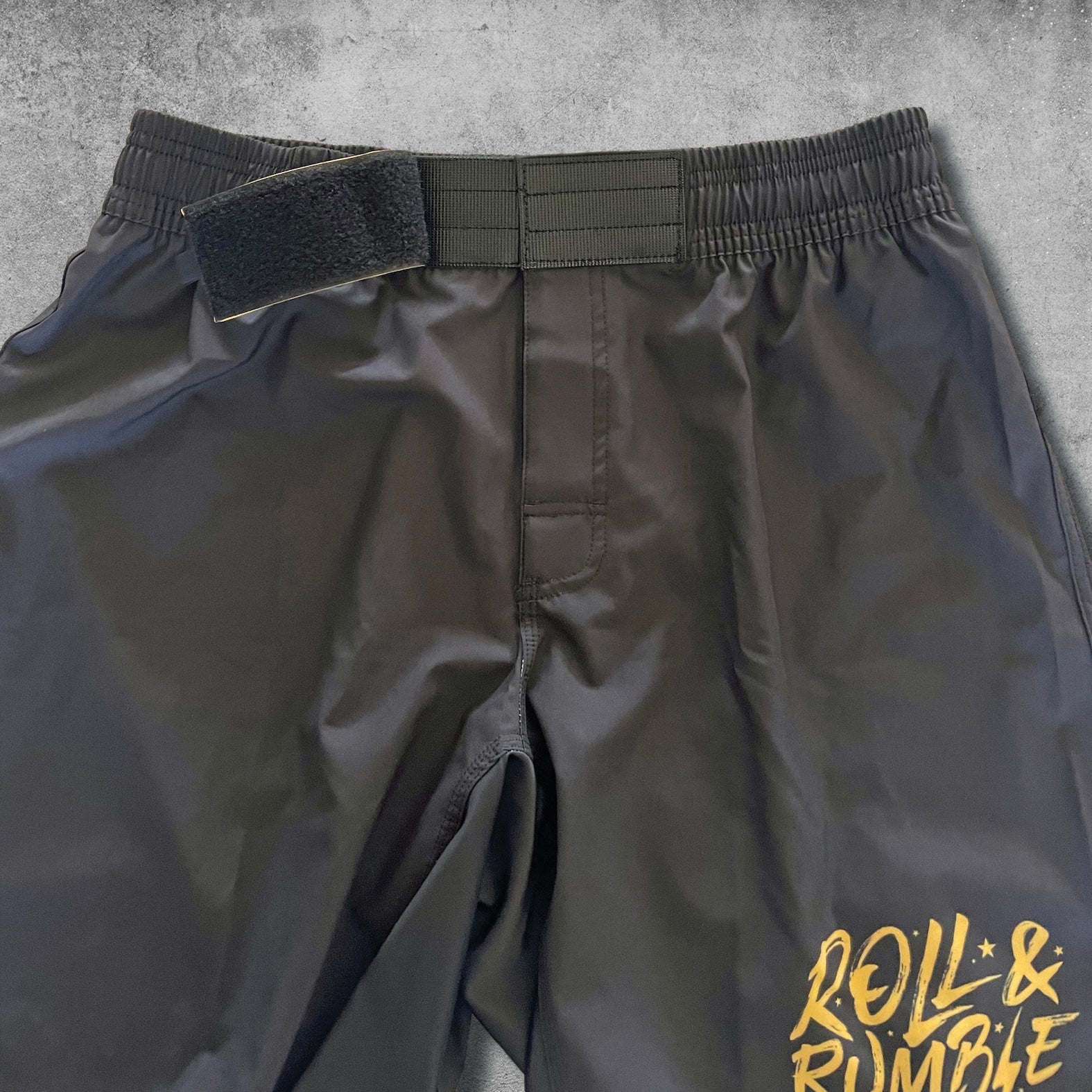 ROLL & RUMBLE Fight Co. Jiu Jitsu Grappling Shorts. Quality Jiu Jitsu Shorts for BJJ. Velcro and elastic waist for perfect fit.