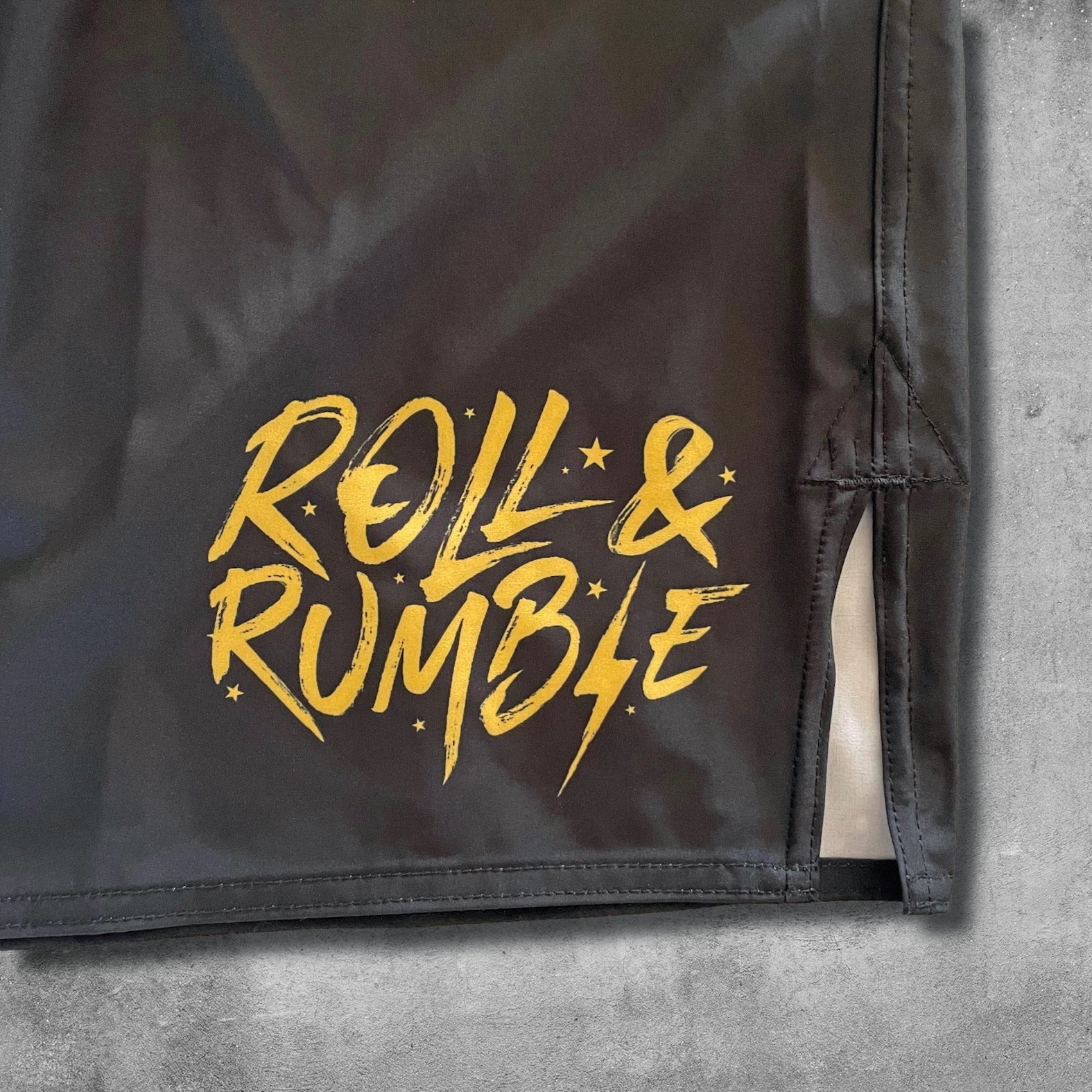 ROLL & RUMBLE Fight Co. Jiu Jitsu Grappling Shorts. Durable fabric will last for many rolls. 